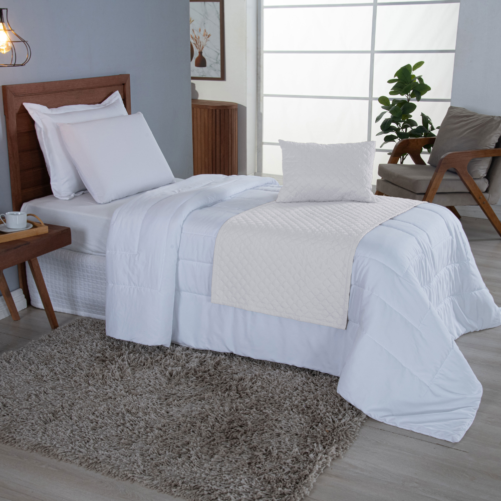 Kit Peseira de Cama Comfort 3 Peças Solteiro 100% Poliéster Microfibra Com Almofadas Cheias Matelado Ultrassônico