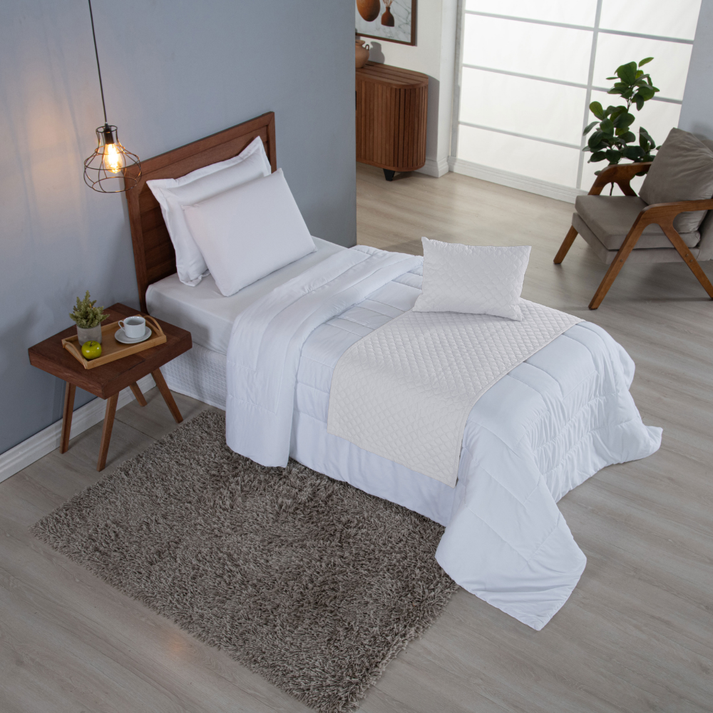 Kit Peseira de Cama Comfort 3 Peças Solteiro 100% Poliéster Microfibra Com Almofadas Cheias Matelado Ultrassônico